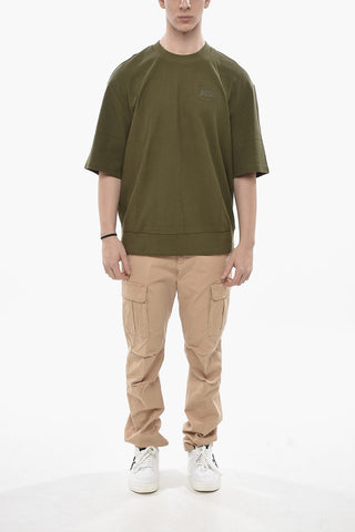 Cotton Crewneck T-Shirt S-COOLING-WAF-OUT With Embossed Logo