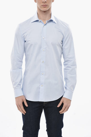 Camicia in Popelin di Cotone con Collo Francese