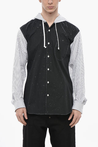 SHIRT Baumwoll-Popeline-Hemd mit Kapuze und gestreiften Details
