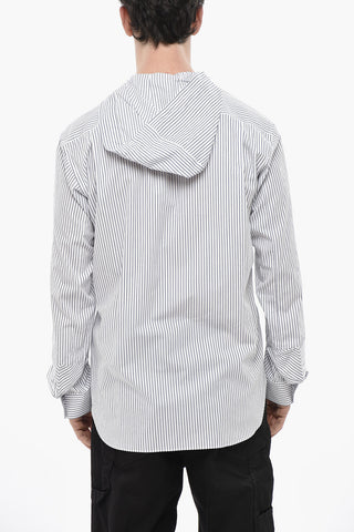 SHIRT Baumwoll-Popeline-Hemd mit Kapuze und gestreiften Details