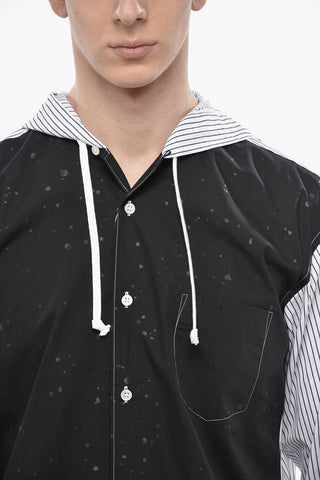 SHIRT Baumwoll-Popeline-Hemd mit Kapuze und gestreiften Details