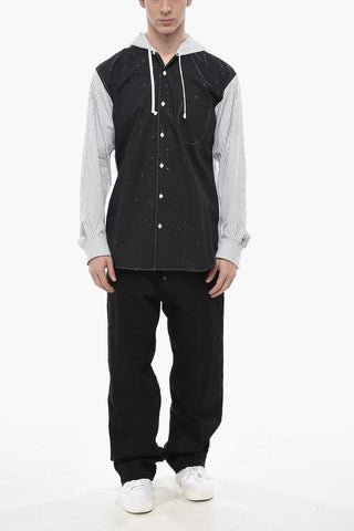 SHIRT Baumwoll-Popeline-Hemd mit Kapuze und gestreiften Details
