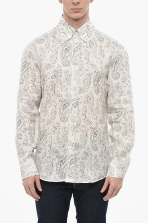 Button-down-Hemd aus Leinen mit Paisley-Muster