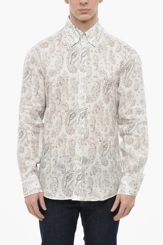 Button-down-Hemd aus Leinen mit Paisley-Muster