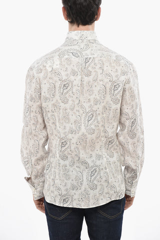 Button-down-Hemd aus Leinen mit Paisley-Muster