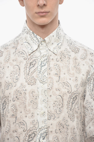 Button-down-Hemd aus Leinen mit Paisley-Muster