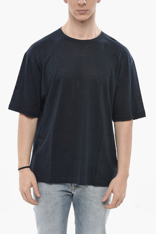 Leinen-T-Shirt mit Ton-in-Ton besticktem Logo
