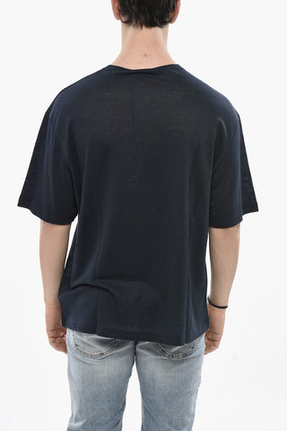 Leinen-T-Shirt mit Ton-in-Ton besticktem Logo