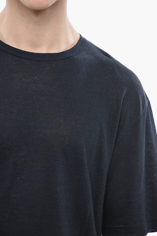 T-Shirt in Lino con Logo Ricamato Ton sur Ton