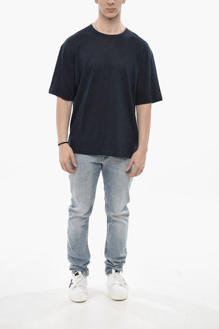 Leinen-T-Shirt mit Ton-in-Ton besticktem Logo