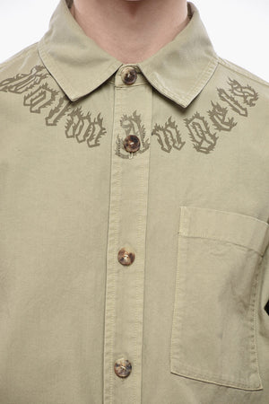 Denim Overshirt With Printed Logo And Pocket