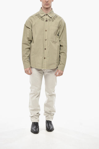 Overshirt in Denim con Logo Stampato e Taschino