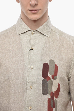Linen Short-Sleeve Shirt With Contrast Print