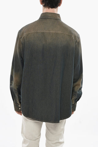 빈티지 워시드 데님 셔츠 야자수 무늬