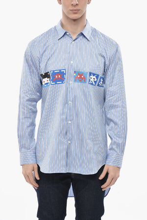 SHIRT Asymmetrisches gestreiftes Hemd mit Brusttasche und Druck auf der Vorderseite