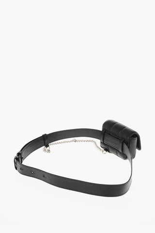 Matelassé-Leder-Gürteltasche mit silberner Kette