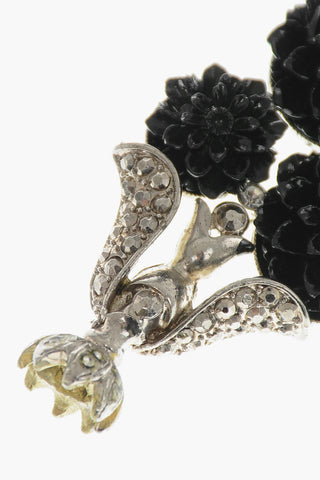 Metal Brooch with Floral Design and Rhinestones