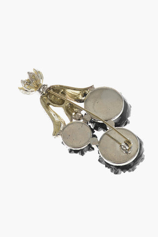 Metal Brooch with Floral Design and Rhinestones