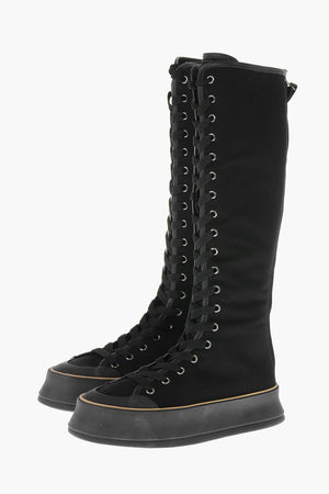 Hohe Stiefel aus Baumwolle, einfarbig, mit 4 cm Sohle