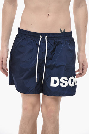 Nylon Boxer Swim Trunks with Printed Logo