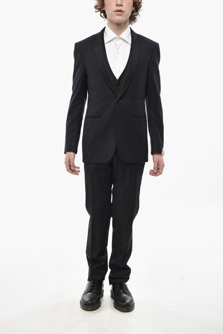 Dreiteiliger Anzug mit Satin-Schalkragen