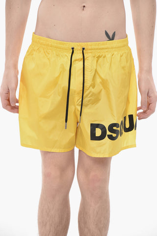 Nylon Boxer Swim Trunks with Printed Logo