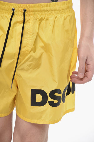 Nylon Boxer Swim Trunks with Printed Logo