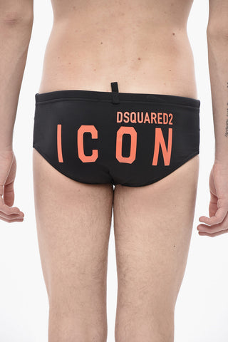 ICON Solid-Color Swim Brief with Contrasting Print