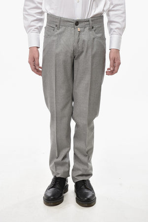 ID LUXURY DENIM Wool Trousers with Hidden Button Fastening