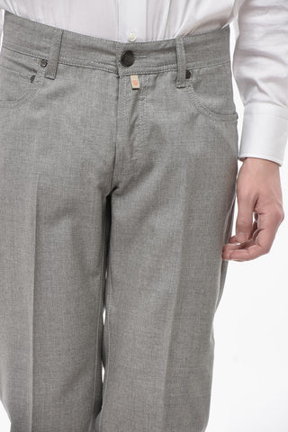 ID LUXURY DENIM Wool Trousers with Hidden Button Fastening