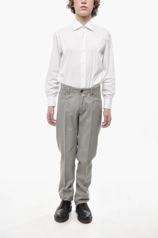 ID LUXURY DENIM Wool Trousers with Hidden Button Fastening