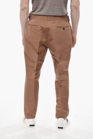 Pantaloni in Cotone e In Seta con Abbottonatura a Scomparsa