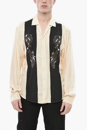 Two-Tone Silk Shirt with Embroidery