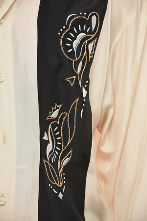 Two-Tone Silk Shirt with Embroidery