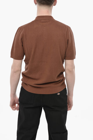 Polo aus Leinen und Baumwolle mit offenem Kragen und Chevron-Muster