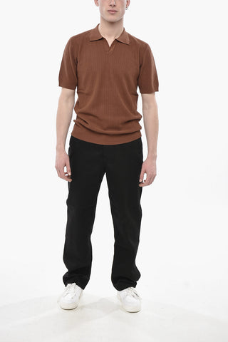 Polo aus Leinen und Baumwolle mit offenem Kragen und Chevron-Muster
