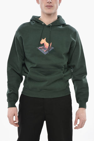 Cotton Fleece Hoodie with Front Print