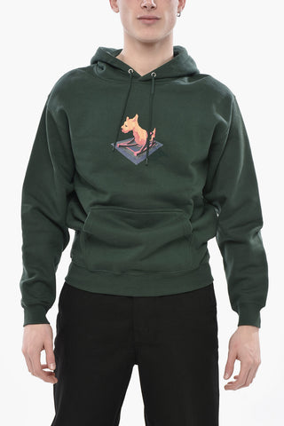 Cotton Fleece Hoodie with Front Print