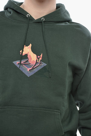 Cotton Fleece Hoodie with Front Print