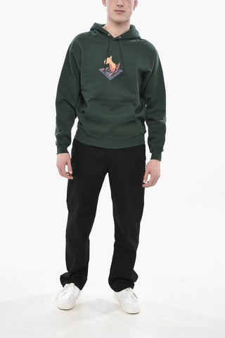 Cotton Fleece Hoodie with Front Print