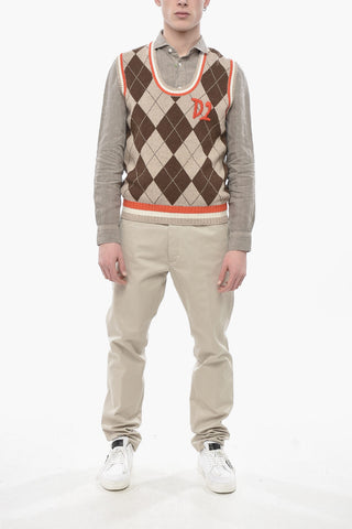 Maglia Girocollo in Misto Lana Motivo Argyle Senza Maniche