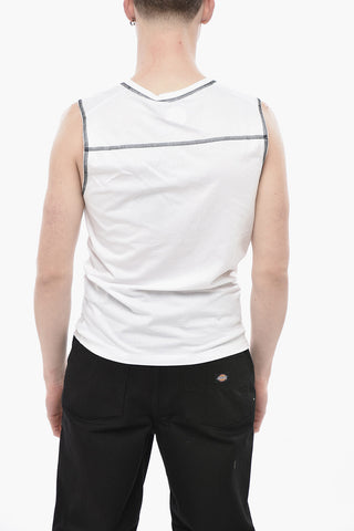 Tank Top COOL FIT in Jersey di Cotone con Cuciture a Vista e Logo a Contrasto
