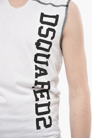 Tank Top COOL FIT in Jersey di Cotone con Cuciture a Vista e Logo a Contrasto