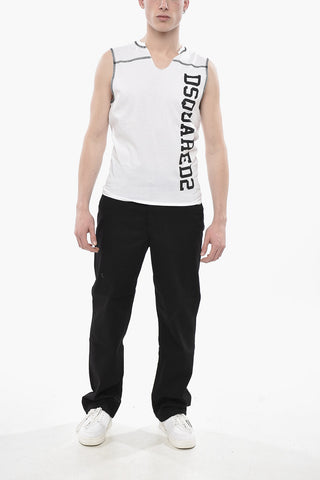 Tank Top COOL FIT in Jersey di Cotone con Cuciture a Vista e Logo a Contrasto