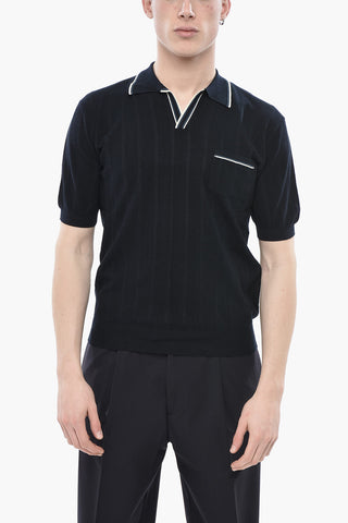Cotton Polo with Chest Pocket and Open Collar