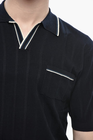 Cotton Polo with Chest Pocket and Open Collar