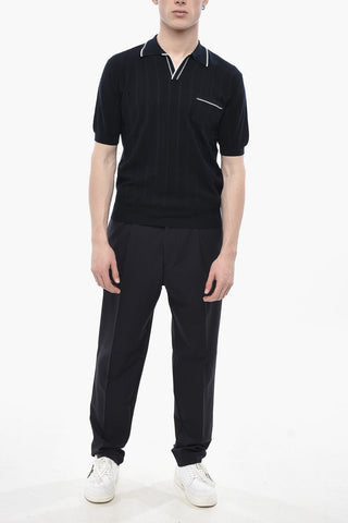 Cotton Polo with Chest Pocket and Open Collar