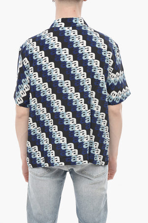 Camicia a Maniche Corte con Taschino e Logo All-Over