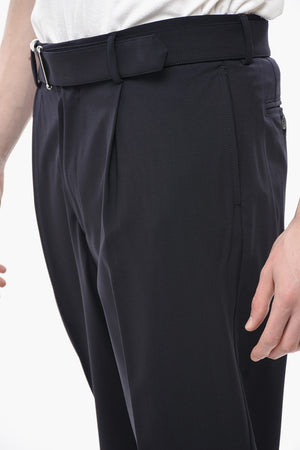 Pantaloni In Lana Vergine con Cintura
