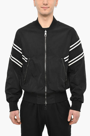 Reversible Solid-Color Bomber with Contrast Bands and Zip Closure